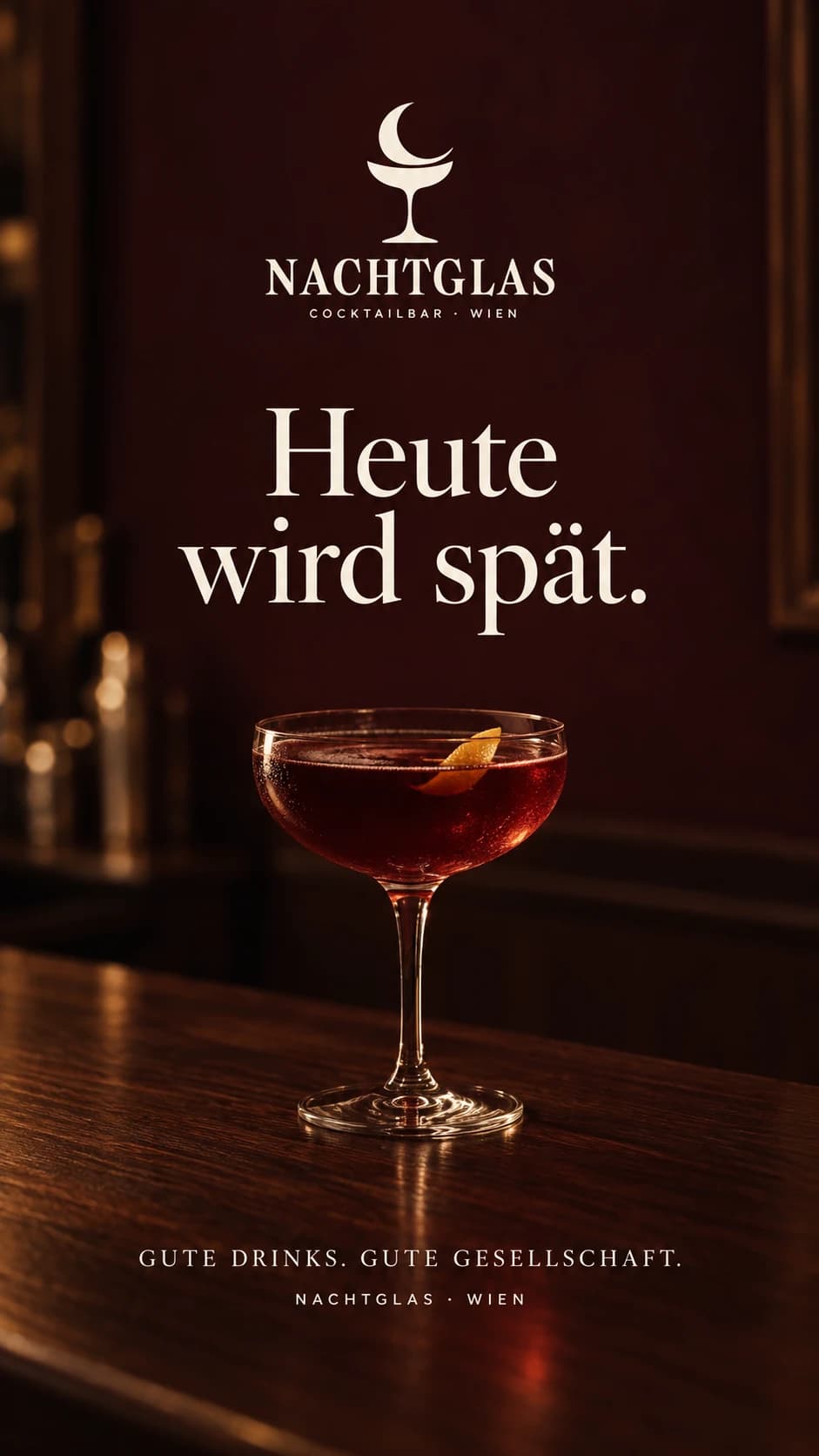 Standbild aus einem Werbevideo der Cocktailbar NACHTGLAS: Heute wird spät.