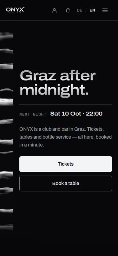 Die Website von ONYX Graz auf dem Handy