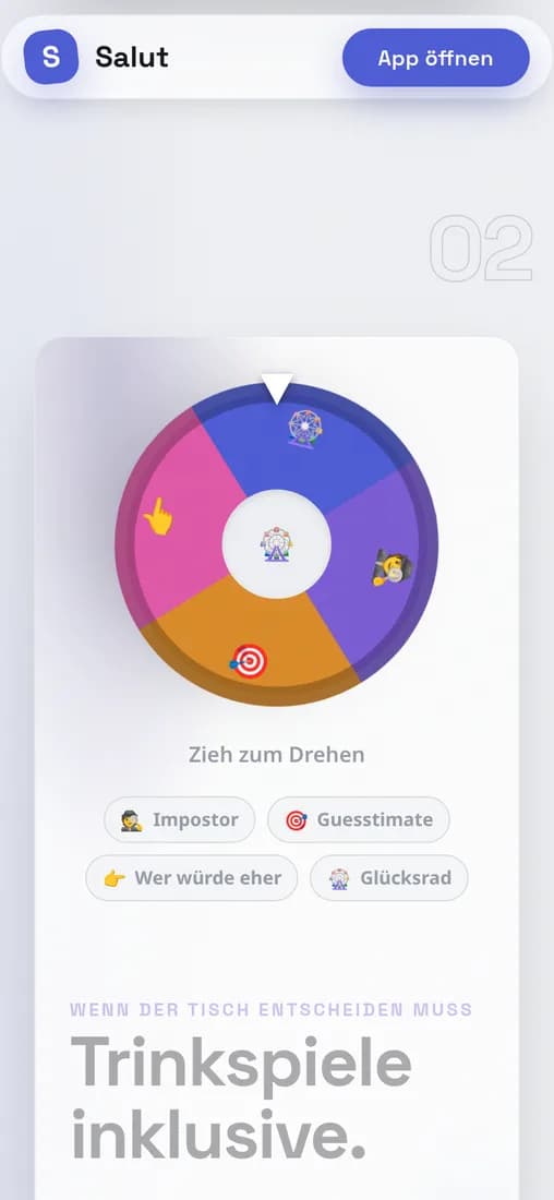 Salut: Glücksrad für Trinkspiele in der Gruppe