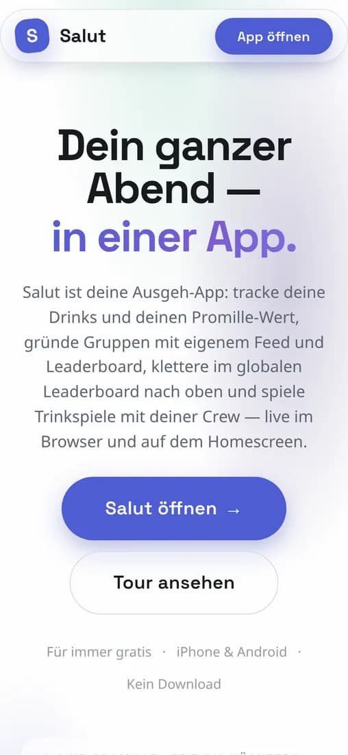The website bown built for Salut on a phone