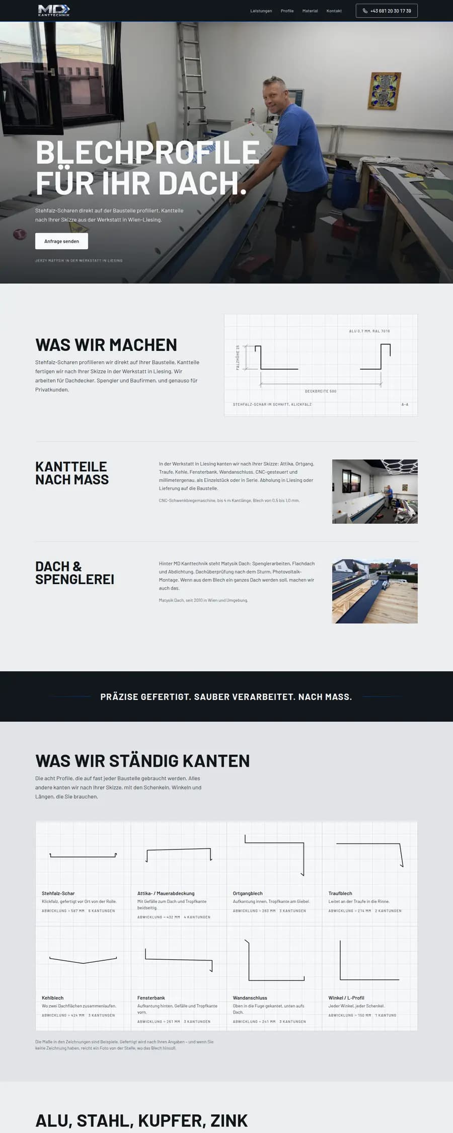The website bown built for MD Kanttechnik