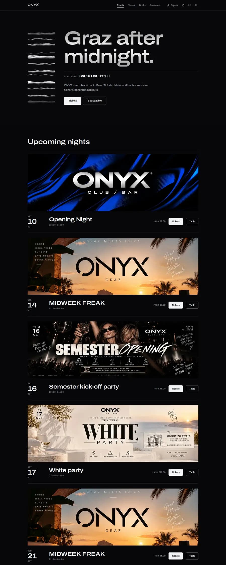The website bown built for ONYX Graz
